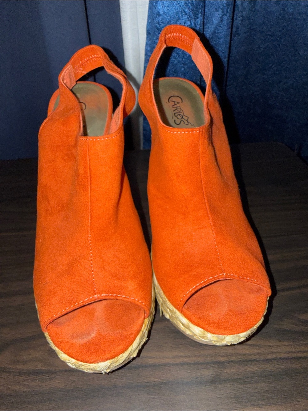 Carlos by Carlos Santana Bright Orange Suede Espadrille Wedge Slingbacks